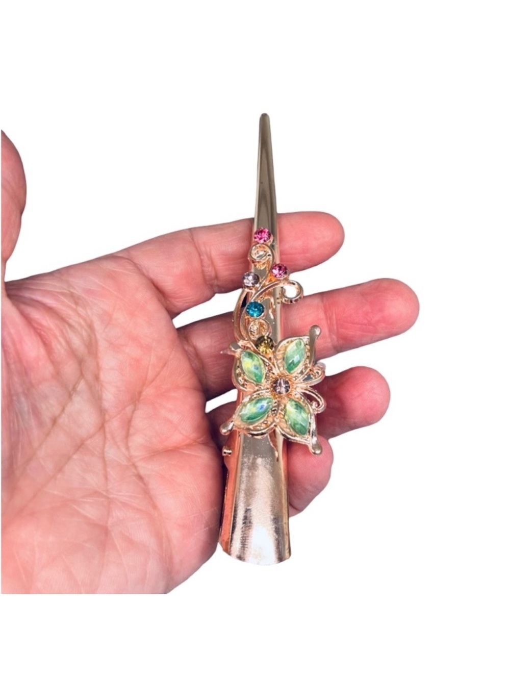 Gold-Tone Green Floral Crystal Hair Stick FINAL PRICE DROP